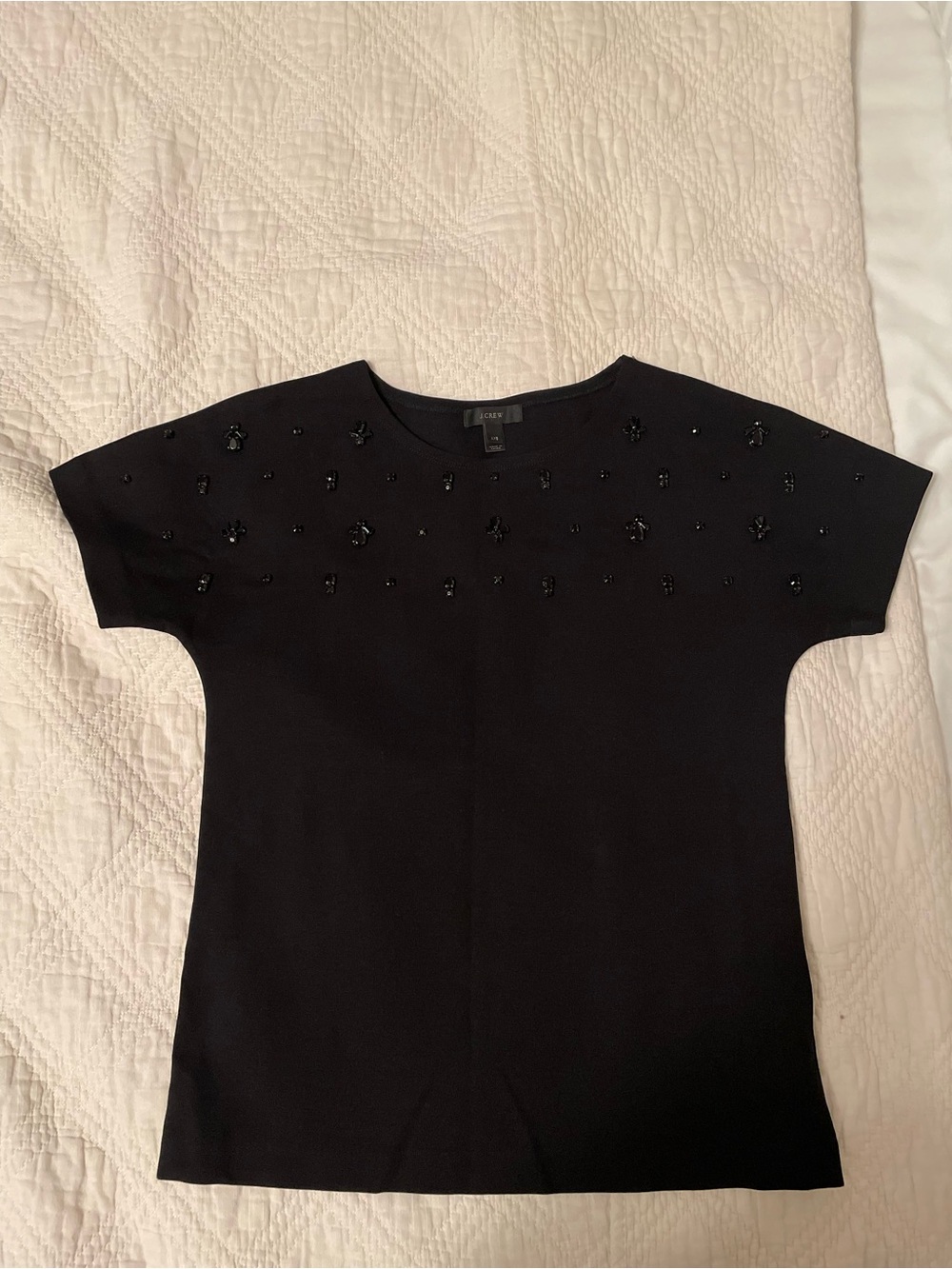 Black Beaded Short Sleeve Top